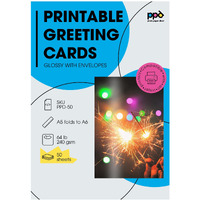 Ppd Inkjet Glossy Printable Greeting Cards 5.5 X 8.5" (Half Ltr Size) 64Lbs. 240Gsm 10.9Mil With Envelopes X 50 Sheets (Ppd050-Env-50)
