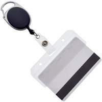 5 Pack - Premium Carabiner Badge Reels With Half Card Badge Holders - Leaves Mag Stripe Exposed For Pos And Swipe Cards By Specialist Id (Solid Black)