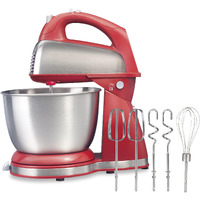 Hamilton Beach Classic Stand And Hand Mixer, 4 Quarts, 6 Speeds With Quickburst, Bowl Rest, 290 Watts Peak Power, Red (64654)