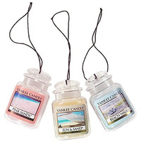 Yankee Candle Car Air Fresheners, Hanging Car Jar Ultimate 3-Pack, Neutralizes Odors Up To 30 Days, Includes: 1 Beach Walk, 1 Pink Sands, And 1 Sun And Sand (Pack Of 3)