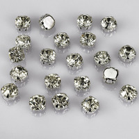 Ollibeads (Tm) 50 Pcs Crystal Ringed Sew On Rhinestone Czech Glass With Silver Plated Brass Base Prongs Cup, White 10 Mm