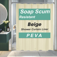 Amazerbath Shower Curtain Liner, 72X72 Beige Shower Curtain Liner, Lightweight Plastic Shower Curtain Liner, Cute Peva Waterproof Cream Shower Curtains For Bathroom With 3 Magnets And 12 Grommets