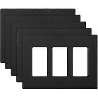 Elegrp 3 Gang Screwless Decorative Wall Plates, Mid-Size Unbreakable Thermoplastic Faceplate Cover For Decorator Receptacle Outlet Switch, Ul Listed (5 Pack, Matte Black)