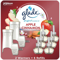 Glade Plugins Air Freshener Starter Kit, Scented And Essential Oils For Home And Bathroom, Apple Cinnamon, 4.02 Fl Oz, 2 Warmers And 6 Refills