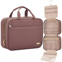 Nishel Travel Toiletry Bag For Women, Portable Hanging Organizer For Full-Sized Shampoo, Conditioner, Brushes Set, Travel-Size Accessories, Rosewood-Pink