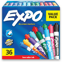 Expo Low Odor Dry Erase Markers, Chisel Tip, Assorted Fashion Colors, 36 Count For Classroom, Office & Home Use