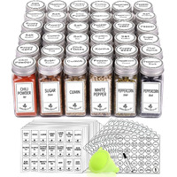Swommoly 36 Glass Spice Jars With 806 White Spice Labels, Chalk Marker And Funnel Complete Set. Square Bottles 4 Oz Empty Spice Containers, Airtight Cap, Pour/Sift Shaker Lid