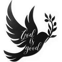 Vivegate Dove Of Peace Olive Branch Metal Wall Art - Olive Branches Peace Black Outline White Dove Metal Wall Decor (Large - 15"X13", God Is Good)