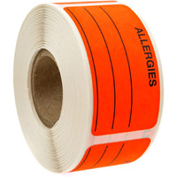 Allergies Sticker With Dispenser Box / 250 Allergy Stickers/Fluorescent Red Warning 1.125" X 2.25" Label