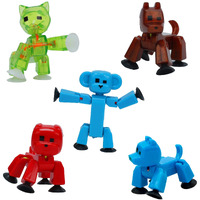 Zing Stikbot Pets 5 Pack, Set Of 5 Stikbot Collectable Action Figures, Includes 1 Bulldog, 1 Monkey, 1 Cat And 2 Dogs, Create Stop Motion Animation