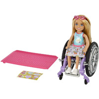 Barbie Chelsea Doll & Wheelchair With Moving Wheels, Ramp, Sticker Sheet & Accessories, Small Doll With Blonde Hair