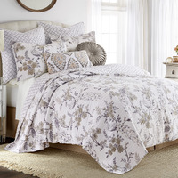 Levtex Home - Pisa Quilt Set - Full/Queen Quilt + Two Standard Pillow Shams - Floral Contemporary Peacock - Grey And Taupe - Quilt Size (88X92In.) And Pillow Sham Size (26X20In.) - Reversible - Cotton