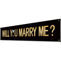 Marry Me Black Banner Will You Marry Me Large Black Banner Marriage Valentine's Day Proposal Winter Supplies Engagement Lawn Sign Outdoor Party Backdrop Decorations 6Ft