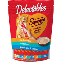Hartz Delectables Squeeze Up Interactive Lickable Wet Cat Treats For Adult & Senior Cats, Tuna & Shrimp, 24 Count, 12 Ounces