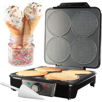 Mini Waffle Ice Cream Cone Maker - Bake 4 Homemade Mini Cones At Once, Includes Shaper Roller - Make Fun Bite Sized Entertaining Desserts For Holiday Parties, Special Occasions And Gift Giving Treats