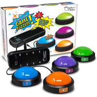 Teacher's Choice 4 Player Light Up Game Buzzer System | Displays The Winning Player | Loud, Unique Sounds For Each Buzzer, Great For Trivia Games, Family Feud, Jeopardy, Competition, Spelling Bees