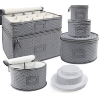 Lotfancy China Storage Containers - Quilted 6-Piece Set Storage Box- Stores Chinaware, Stemware, Dinnerware, Dish Storage Service For 12, 48 Pcs Felt Protectors, Cardboard Dividers Included