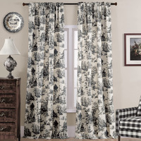 96 Inch Curtains 2 Panel Set Drapes For Bedroom Aesthetic Decor Retro Cottage Toile Shabby Chic Design Farmhouse Sheer Semi Blackout Curtains 96 Inches Long For Living Room,Dark Gray Black Ivory White