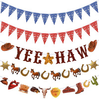 5 Pcs Western Cowboy Party Decorations Bandana Pennant Banner Wild West Banner Cowboy Banner Hanging Western Yee Haw Banner Western Decorations For Cowboy Birthday Party Supplies (Classic Style)