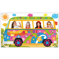 60's Hippie Bus Photo Prop 60S Party Decorations Large Fabric Retro Groovy Van Prop Hippie Selfie Frame Backdrop Background Banner Birthday Party Supplies Retro 60S 70S Party Favors 65.8 X 35.4 Inch