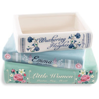 Steel Mill & Co Small Book-Shaped Decorative Planter, Ceramic Planter For Home Decor, Cute Bookshelf Decor, Unique Planter For Book Lovers, Classic Titles Bookstack