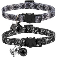 Boombone Cat Collar Halloween Set Of 2, Skull Cat Collar For Small Dogs, Holiday Kitten Collar With Bell
