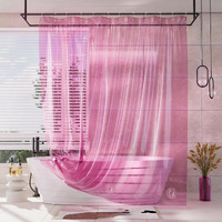 Amazerbath Shower Curtain Liner, 100% Eva Soft Clear Pink Heavy Duty Shower Curtain And Liner 2-In-1, 72X72 Luxury Plastic Weighted Bathroom Shower Liner, 12 Rustproof Grommets & 3 Heavyweight Stones
