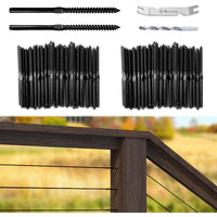 Muzata 60Pack 1/8" Black Swage Lag Screws Left & Right Cable Railing Kit Hardware Handed Thread For Wood Post T316 Stainless Steel Stair Deck Woodblack System 30 Cable Runs Ck17