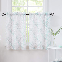 Fmfunctex Aqua Tree Print Tiers Curtains 24 Inches Long Small Window Curtain Set For Bathroom Basement Grey White Branch Caf Curtain Panels 1 Pair