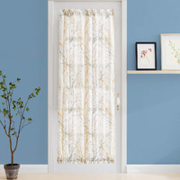 Fmfunctex French Door Panels 72" White Semi-Sheer Window Curtain Yellow And Grey Branch Print Curtain For Patio Door With Tie-Back 50" Width, Rod Pocket 1 Panel