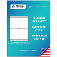 Premium Label Supply White Sticker Shipping Labels - 4" X 5" - Laser/Inkjet Compatible - (4 Labels/Sheet), 100 Sheets - 400 Total Adhesive Labels