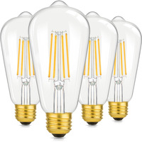 4-Pack Vintage 8W St64 Led Edison Bulbs Light 100W Equivalent, 1400Lm E26 Light Bulbs, 2700K Warm White, Antique Filament Led Bulbs, Cri 90+, Clear Glass, Great Bulbs For Home, Bedroom, Non-Dimmable