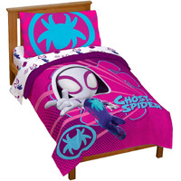 Marvel Spidey & His Amazing Friends Ghost Spider Gwen 4 Piece Toddler Bed Set - Bedding Includes Comforter & Sheet Set - Super Soft Fade Resistant Microfiber