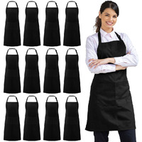 Syntus 12 Pack Bib Apron, Unisex Aprons Adjustable Waterdrop Resistant With 2 Pockets Cooking Kitchen Apron For Chef, Bbq Drawing Apron Bulk, Black