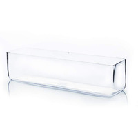 Wgv Rectangle Block Glass Vase, Width 4", Length 16", Height 4", Clear Long Floral Container, Candle Holder For Home Office Wedding Decor, 1 Piece