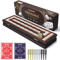 Vamslove Wooden Cribbage Board Game Magnetic 3-Track Scoreboard With Large Slots For Storing 2 Playing Cards And 9 Metal Pegs, Travel Family Game Night (Instruction Included