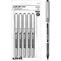 Uniball Vision Rollerball Pens, Black Pens Pack Of 5, Fine Point Pens With 0.7Mm Black Ink, Ink Black Pen, Pens Fine Point Smooth Writing Pens, Bulk Pens, And Office Supplies