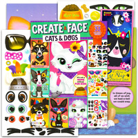 Create A Face Sticker Play Set For Kids - Bundle With Cats And Dogs Sticker Travel Activity Book For Kids Plus Door Hanger | Make Your Own Stickers For Kids, Toddlers
