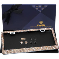Bling License Plate Frame For Women, 1Pcs Sparkly License Plate Frames| Over 1200 Pcs 14 Facets Bedazzled Clear Glass Diamond Rhinestone Crystals W/Free Glitter Diamond Box (Champagne)