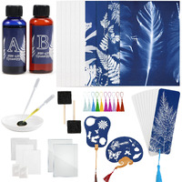 Csyidio Cyanotype Kit Include 2 Component Sensitizer Set, 40 Sheets A5 Paper Brush Tools And Instructions Sun Print Nature Printing Kit For Photographic Blueprints Diy Arts Crafts Projects
