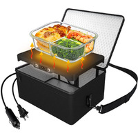 Portable Oven, 12V 24V 110V Car Food Warmer Portable Personal Mini Oven Electric Heated Lunch Box For Meals Reheating & Raw Food Cooking For Road Trip/Camping/Picnic/Family Gathering(Black)