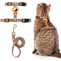 Cat Harness And Leash Escape Proof For Walking Travel Outdoor - Soft Nylon Adjustable Cute Cat Harness Leash Set With Airtag Holder For Small Large Cats