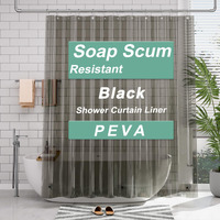 Amazerbath Shower Curtain Liner, 72X72 Transparent Black Shower Curtain Liner, Lightweight Plastic Shower Curtain Liner, Peva Waterproof Shower Liner For Bathroom With 3 Magnets And 12 Grommets