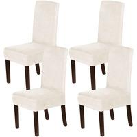 H.Versailtex Dining Chair Covers Velvet Stretch Chair Covers For Dining Room Set Of 4 Parson Chair Slipcovers Chair Protectors Covers Dining, Soft Thick Solid Velvet Fabric Washable, Ivory