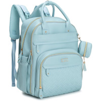 Babbleroo Leather Diaper Bag Backpack - Baby Essentials Travel Baby Bag, Multi Function, Waterproof, With Changing Pad, Stroller Straps & Pacifier Case - Unisex, Powder Blue