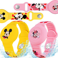 2 Pack Airtag Bracelet For Kids, Waterproof Cute Cartoon Air Tag Holder With Watch Band Design, Full Coverage Anti-Lost Silicone Airtag Hidden Accessories For Child, Healthy Material Pink + Yellow
