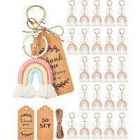 Huquary 72 Pcs Boho Keychain Set 36 Pcs Macrame Rainbow Keychains Weaving Rainbow Tassel Keychains 36 Thank You Tag For Birthday Wedding Party Favors Baby Bridal Shower Bohemian Party Supplies