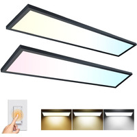 Aikvsxer 1X4 Led Flat Panel Light Cpanl Surface Mount Led Ceiling Light Black, 5500Lm 50W Triac 10-100% Dimmable, 3000/4000/5000K Selectable 120V Led Light Fixture For Kitchen/Laundry/Garage 2Pack