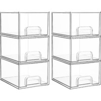 Vtopmart 6 Pack Clear Stackable Storage Drawers, 4.4'' Tall Acrylic Bathroom Makeup Organizer,Plastic Storage Bins For Vanity, Undersink, Kitchen Cabinets, Pantry, Home Organization And Storage