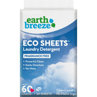 Earth Breeze Laundry Detergent Sheets - 30 Detergent Sheets - 60 Loads - Concentrated Liquidless Laundry Soap - No Plastic Jug - Fragrance-Free